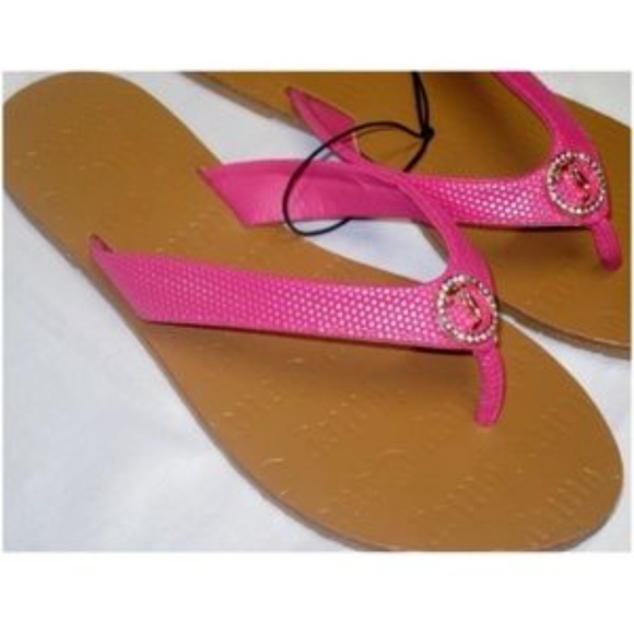 JUICY COUTURE Sandals Flip Flops Crystal Logo Thong Pink Medium 7-8 - Picture 4 of 5